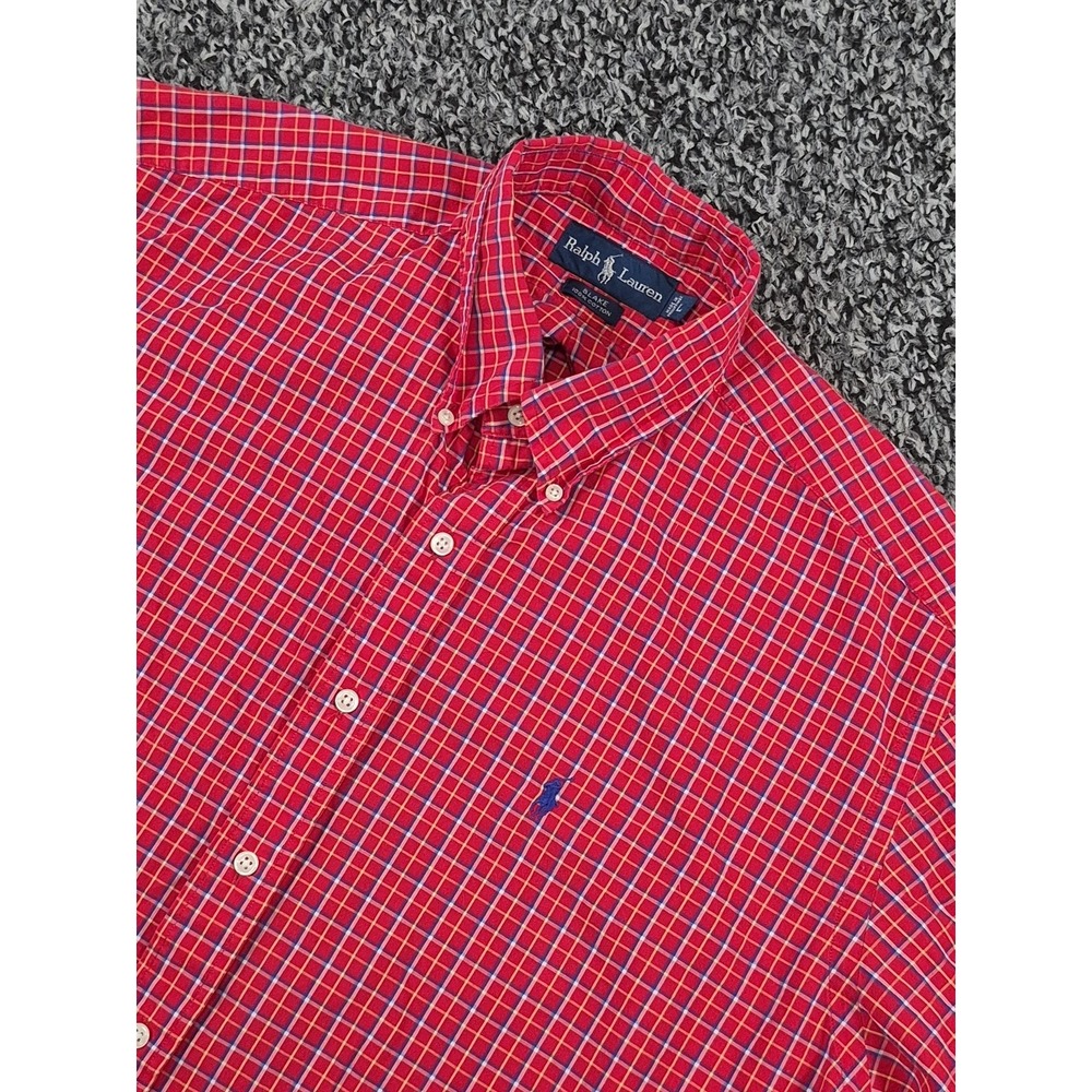 Ralph Lauren Blake Button Up Shirt Short Sleeve Mens Size Large Red Plaid